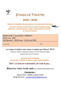 Annulé * report en mars*Stage de théâtre avec Marcel PICO @ Embrun